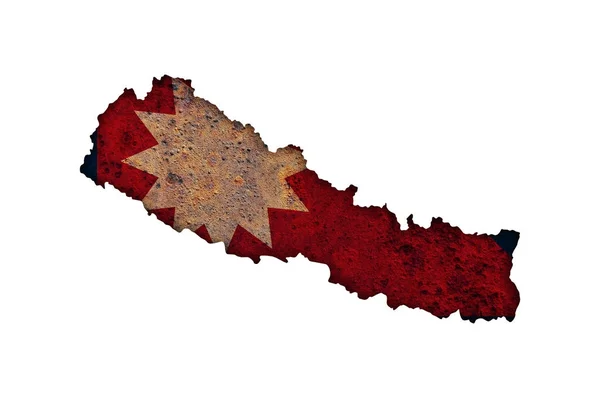 Mapa y bandera de Nepal sobre metal oxidado — Foto de Stock