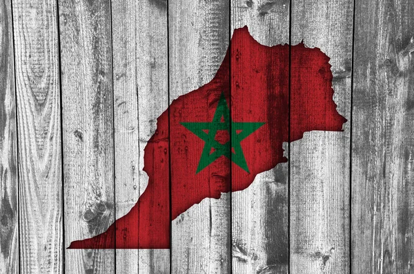 Carte et drapeau du Maroc sur bois altéré — Photo