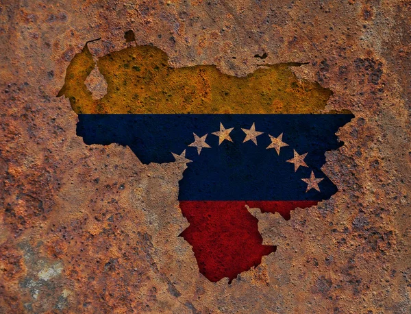 Térkép és rozsdás fém Venezuela zászlaja — Stock Fotó
