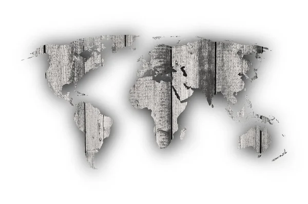 Map of the world on weathered wood — Stock Photo, Image