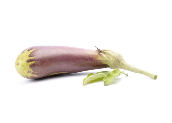 Eggplant with leaves on white — Stock Photo, Image