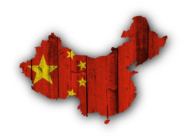 Carte et drapeau de la Chine sur bois altéré — Photo