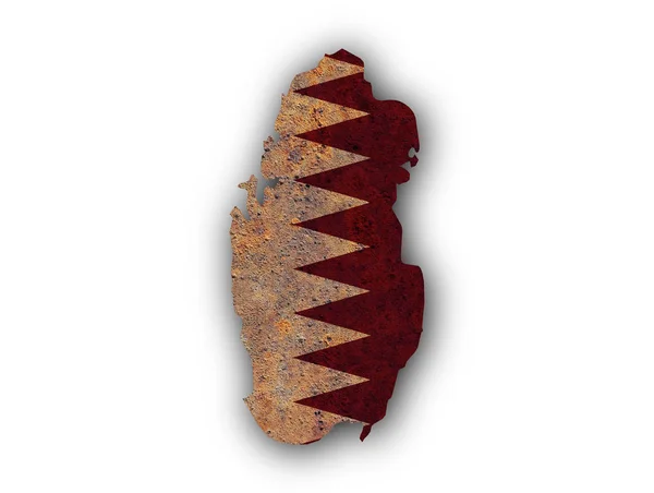 Carte et drapeau du Qatar sur métal rouillé — Photo