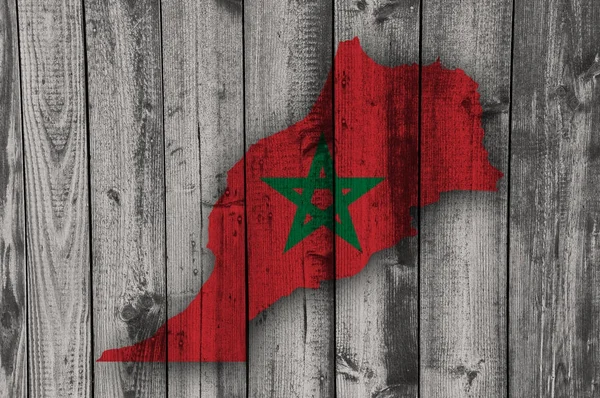 Carte et drapeau du Maroc sur bois altéré — Photo