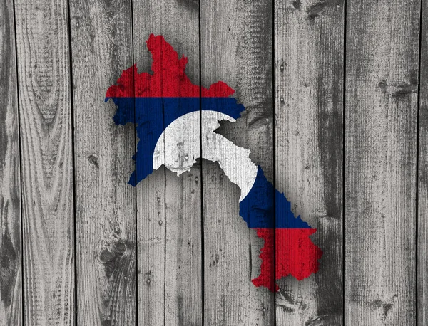 Carte et drapeau du Laos sur bois altéré — Photo