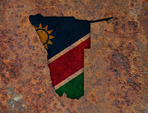 Mapa y bandera de Namibia sobre metal oxidado —  Fotos de Stock