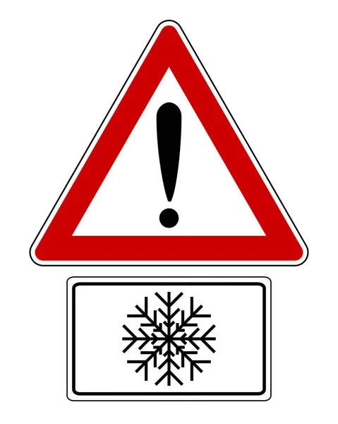 Panneau d'attention avec symbole de neige — Image vectorielle