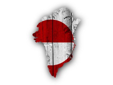 Harita ve yıpranmış ahşap Grönland bayrağı