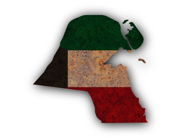 Map and flag of Kuwait on rusty metal — Stock Photo, Image