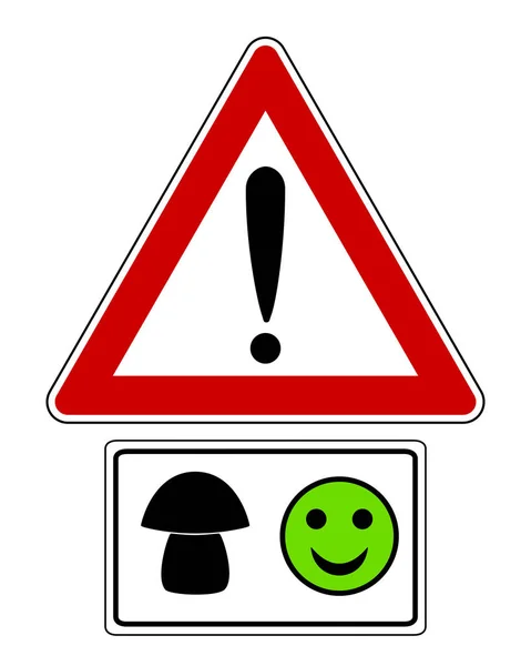 Attention signe avec champignon et souriant — Image vectorielle