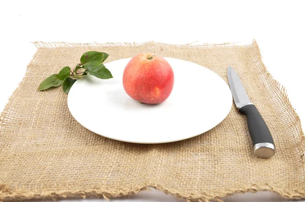 Apple Knife Leaves Jute — Stock Photo, Image