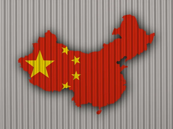 Karta och flaggan av Kina på korrugerad — Stockfoto