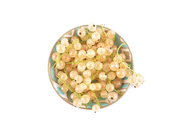 Ribes bianco con ciotola su bianco — Foto Stock