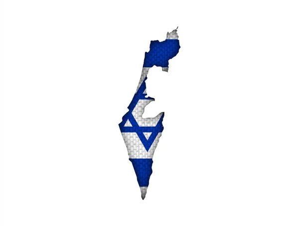 Kaart en de vlag van Israël op oude linnen — Stockfoto