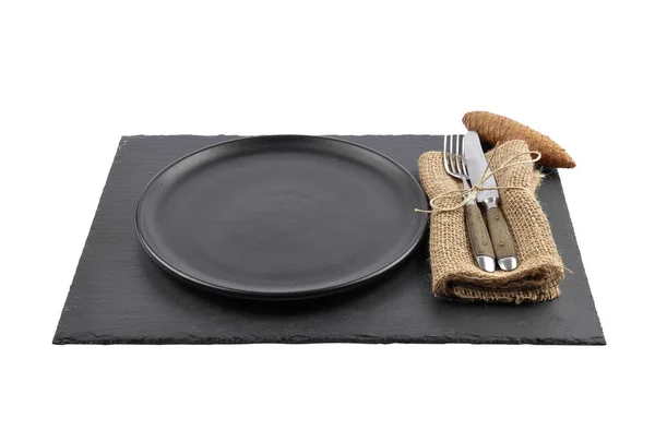 Flatware rustic on shale isolated — Stock Photo, Image