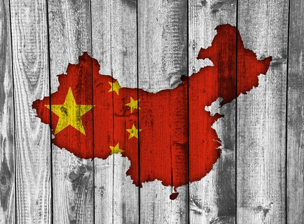 Map and flag of China on weathered wood — Stock Photo, Image