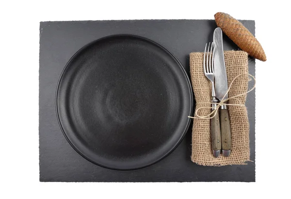 Flatware rustic on shale isolated — Stock Photo, Image