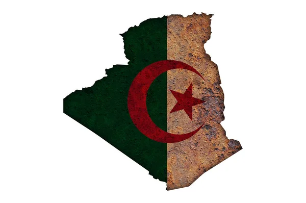 Carte et drapeau de l'Algérie sur métal rouillé — Photo