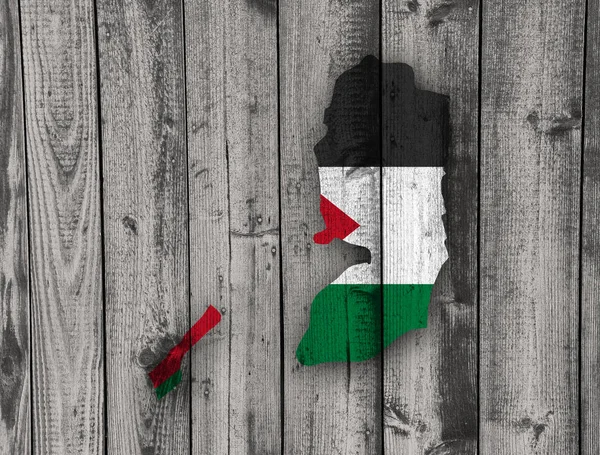 Mapa y bandera de Palestina sobre madera envejecida —  Fotos de Stock