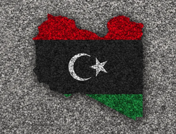 Map and flag of Libya on poppy seeds — Stock Photo, Image