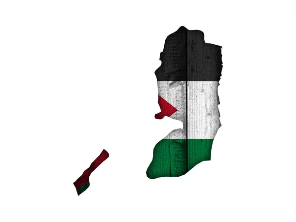 Mapa e bandeira da Palestina em madeira intemperizada — Fotografia de Stock