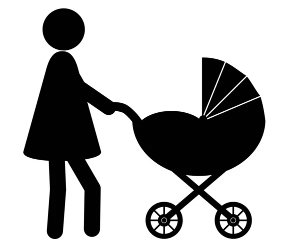 带婴儿车的妇女和婴儿 — 图库矢量图片