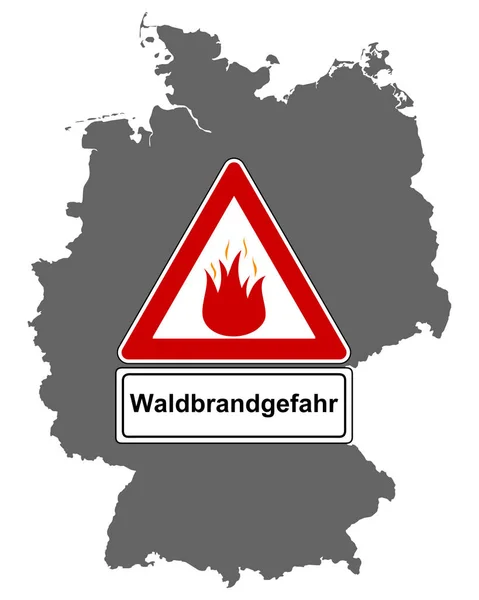 Kaart van Duitsland en verkeersbord bosbrand — Stockvector