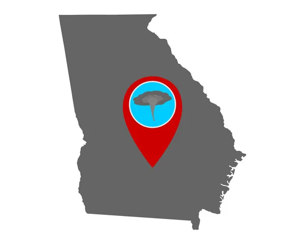 Mapa de Georgia y alerta de tornado pin — Vector de stock