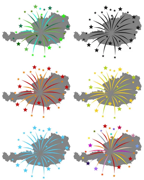 Maps of Austria with fireworks — Stock Vector