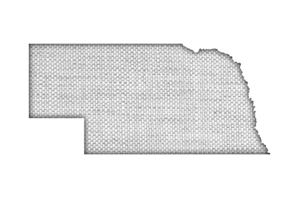 O mapa de Nebraska no linho velho — Fotografia de Stock