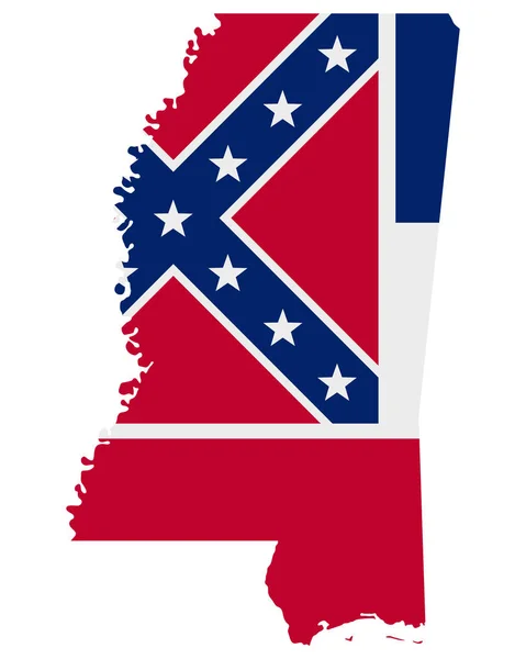 Bandera en el mapa de Mississippi — Vector de stock