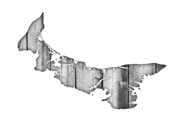 Mapa da Ilha do Príncipe Eduardo em madeira intemperizada — Fotografia de Stock