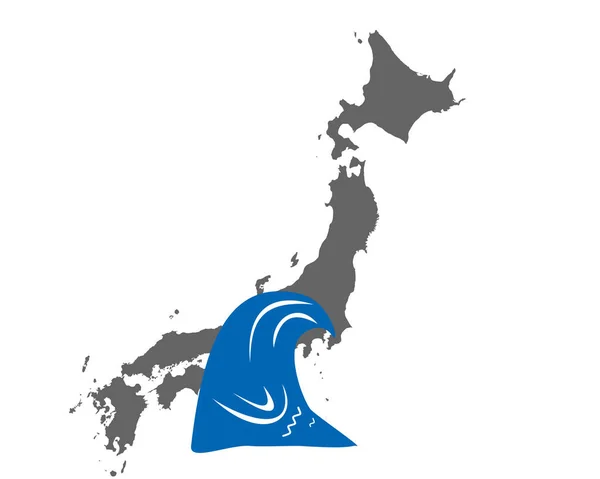 Mapa do Japão e símbolo do tsunami — Vetor de Stock