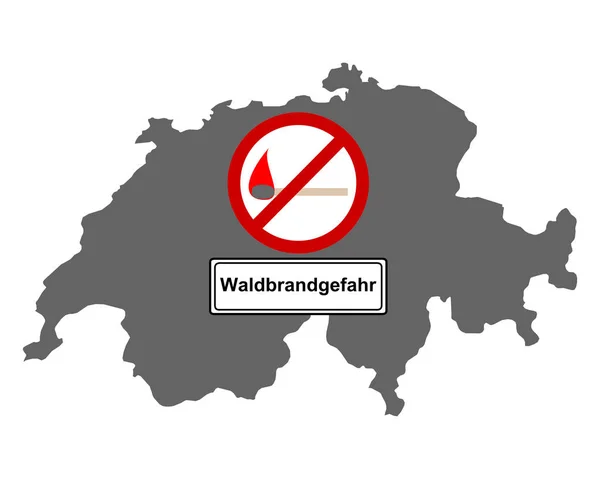 Kaart van Zwitserland en verkeersbord bosbrand — Stockvector