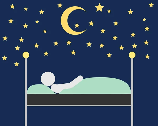 Person sover utomhus i sängen unter stjärnhimmel — Stock vektor