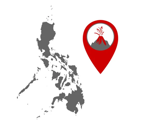 Mappa delle Filippine con localizzatore di vulcani — Vettoriale Stock