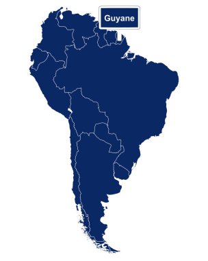 Güney Amerika haritası ve yol tabelasıyla Guyane
