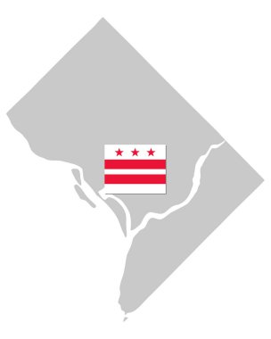 Washington D.C. 'nin vektör illüstrasyonu olarak bayrak ve haritası.