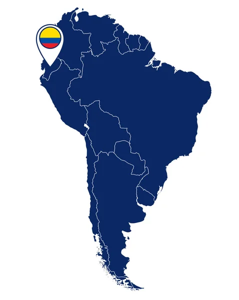 Bandera de Ecuador en el pin de ubicación y el mapa de América del Sur — Archivo Imágenes Vectoriales