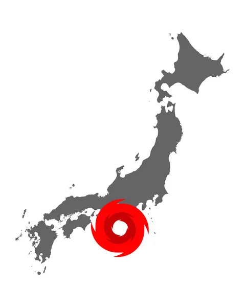 Carte du Japon et symbole de l'ouragan — Image vectorielle