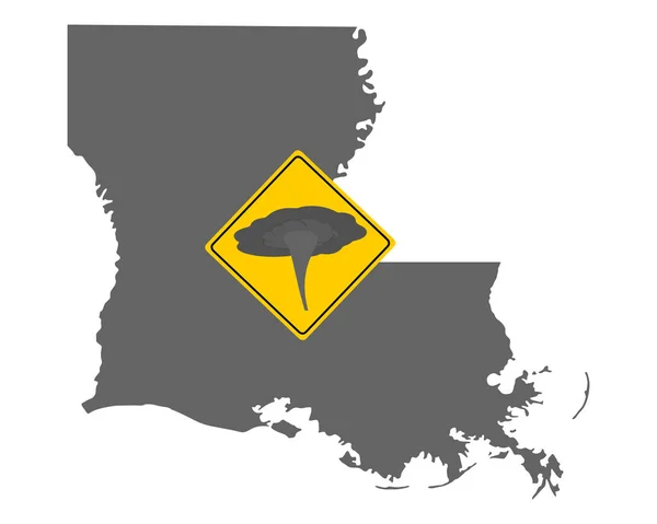 Louisiana térképe és forgalmi jelzés tornádó figyelmeztetés — Stock Vector