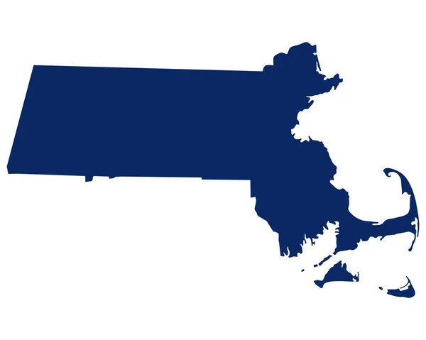 Karta över Massachusetts i blå färg — Stock vektor