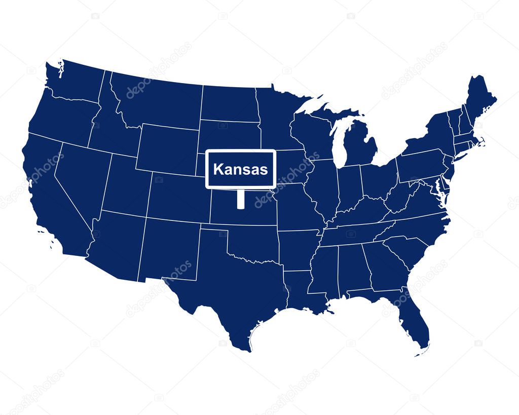 The state of Kansas with road sign