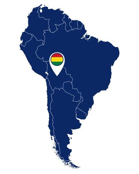 Bandera Bolivia Pin Ubicación Mapa América Del Sur — Archivo Imágenes Vectoriales