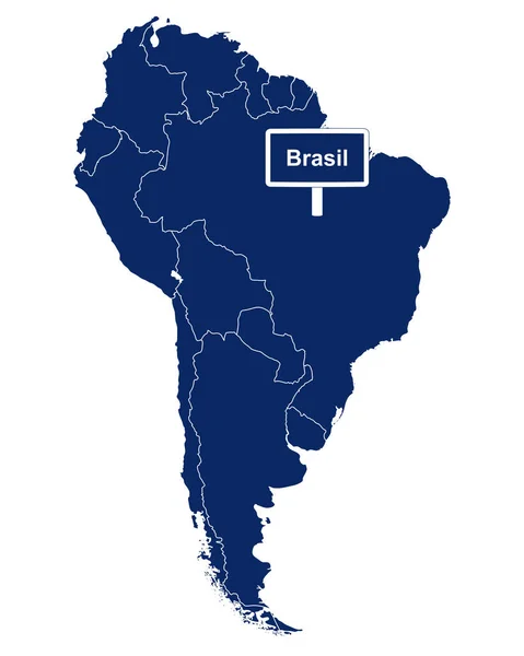 Brasil Com Mapa América Sul Sinal Estrada — Vetor de Stock