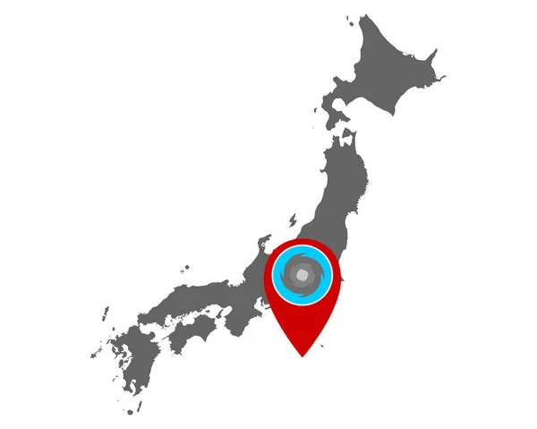 Mapa Japão Pin Com Aviso Furacão —  Vetores de Stock