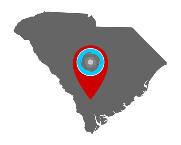 サウスカロライナ州地図とハリケーン警報ピン — ストックベクタ
