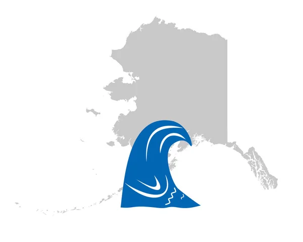 Mapa Alaska Símbolo Del Tsunami — Archivo Imágenes Vectoriales