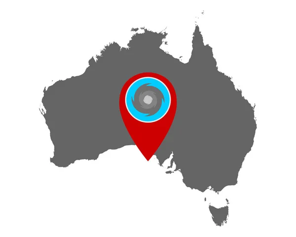 Map Australia Pin Cyclone Warning — Stock Vector