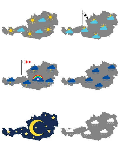 Maps Austria Various Weather Symbols — Stock Vector